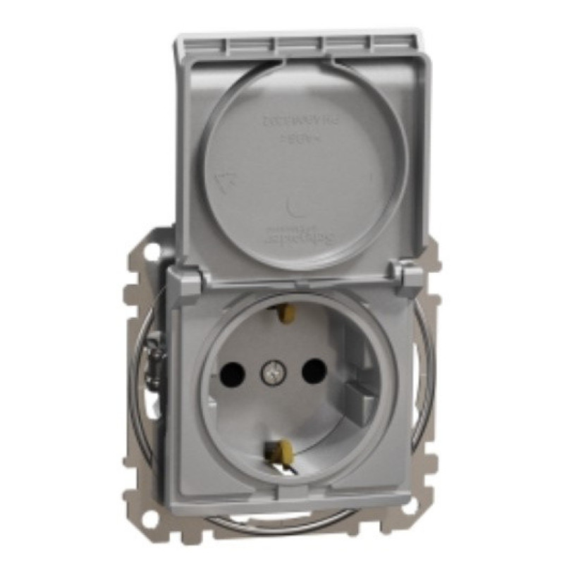 Розетка Schneider Electric Sedna Design & Elementsс заземлением шторками и крышкой алюминий SDD113024