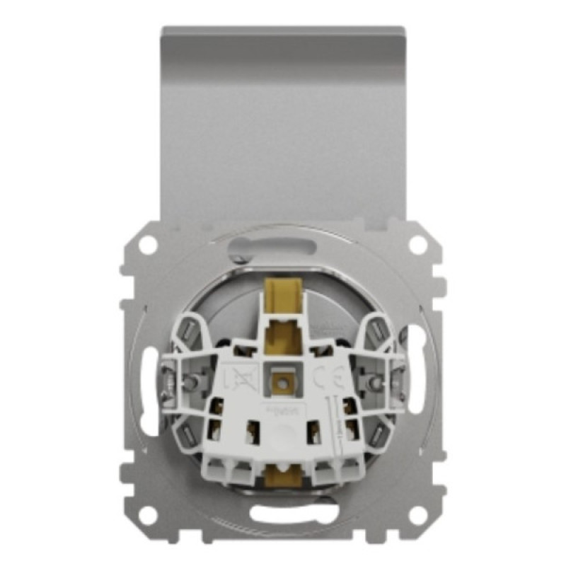 Розетка Schneider Electric Sedna Design & Elementsс заземлением шторками и крышкой алюминий SDD113024