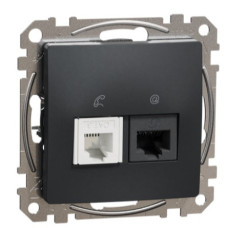 Телефонная/компьютерная розетка Schneider Electric Sedna Design & Elements RJ11+RJ45 кат. 6 UTP черная SDD114468