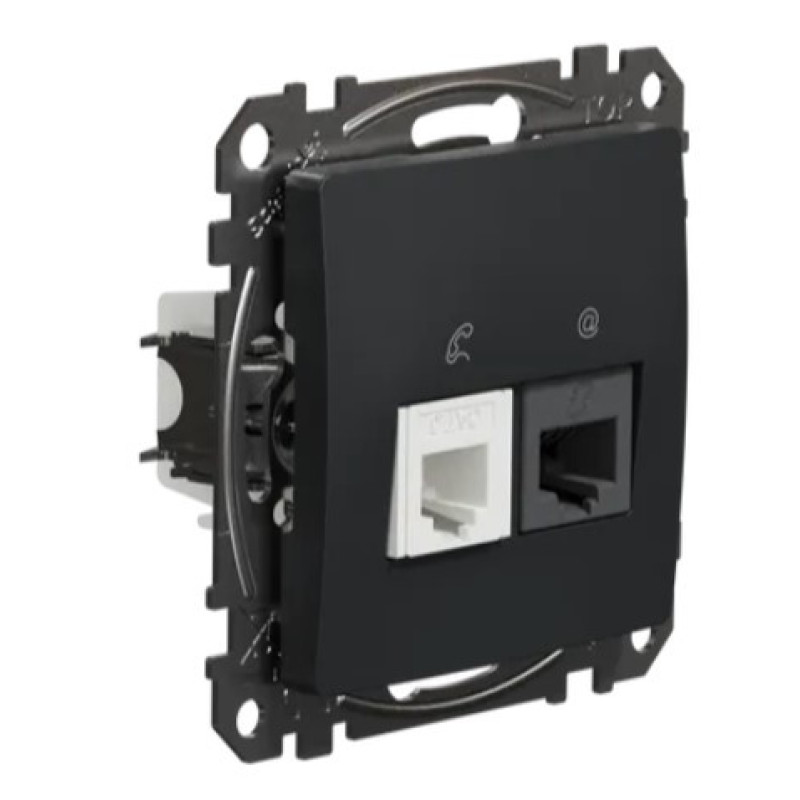 Телефонная/компьютерная розетка Schneider Electric Sedna Design & Elements RJ11+RJ45 кат. 6 UTP черная SDD114468