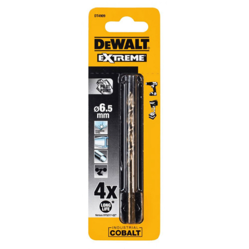 Кобальтовое сверло по металлу DeWALT DT4909 Extreme Industrial cobalt HSS-CO 6,5х101/58мм
