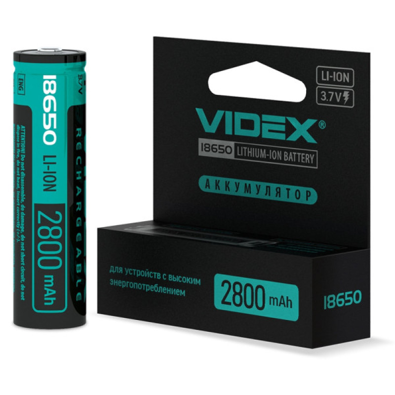 Литий-ионный аккумулятор Videx 18650-P 2800мАч (18650-P/2800/1CB) с защитой 1 шт