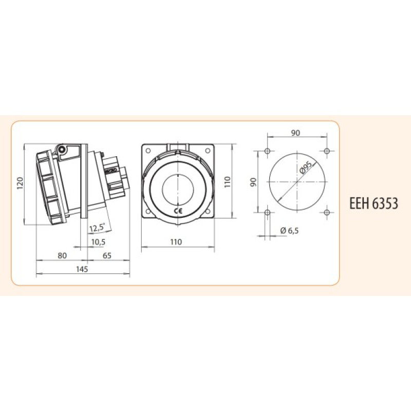 Встраиваемый силовой разъем ETI 004482089 EEH-6353 IP67 (63A 400V 3P+N+PE)