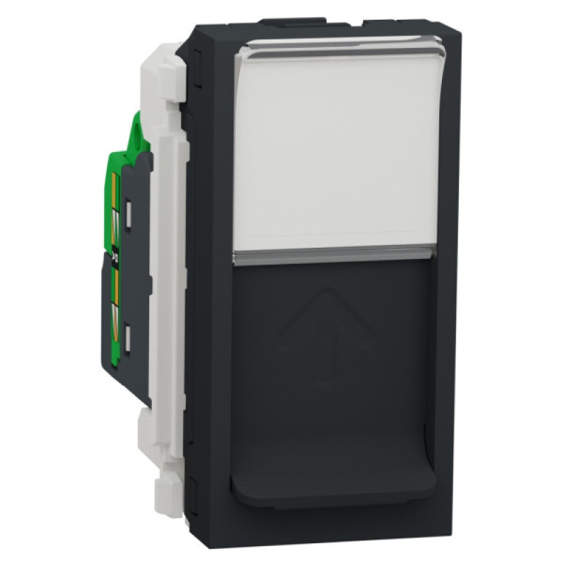 Одинарна комп'ютерна розетка Schneider Electric NU341054 RJ45 cat.5e UTP з полем для напису 1М (антрацит)
