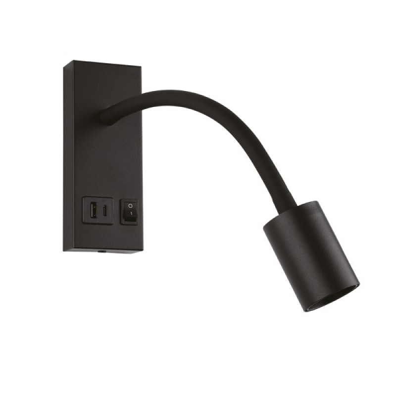 Светильник настенный Violux SNAKE USB+Type-C 5W 4200K 250Lm IP20 черный ( 552101 )