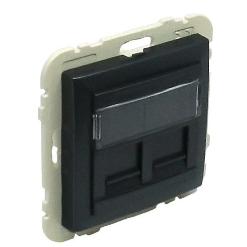 Двойная компьютерная розетка Logus 21975 TPM RJ45 (Cat.5e) (черная матовая)