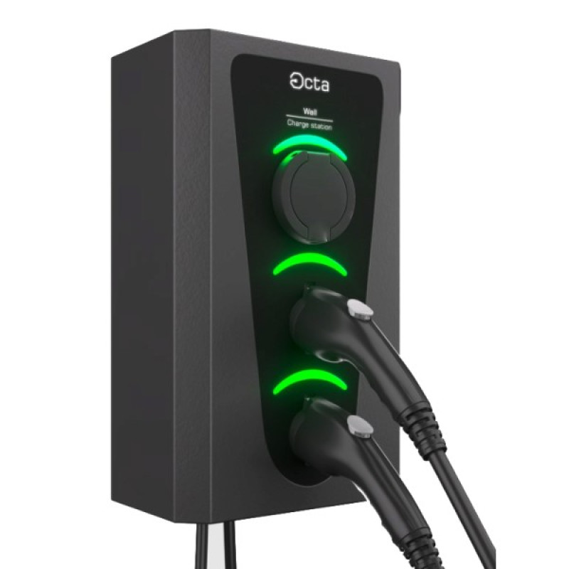 Однофазная зарядная станция для электромобилей Octa Energy W322-C2-C2-C2 Wall на 22кВт с 3 портами (Type 2 Type 2 Type 2)