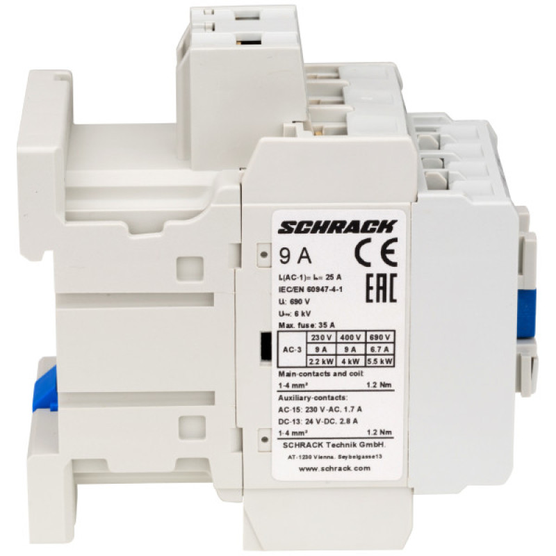 Контактор Schrack LZDC09B3 Cubico Classic 230В AC 1НО+1НЗ 4кВт 9А 3Р