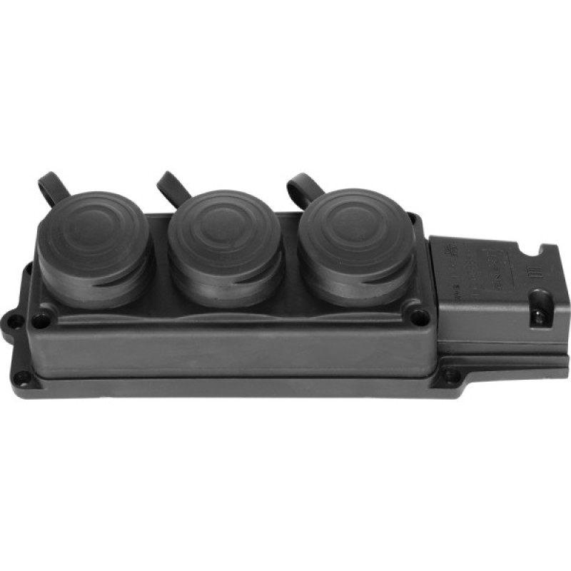 Каучуковая тройная колодка E.Next e.socket.rubber.029.3.16 16А с заземлением и защитной крышкой (s9100027)