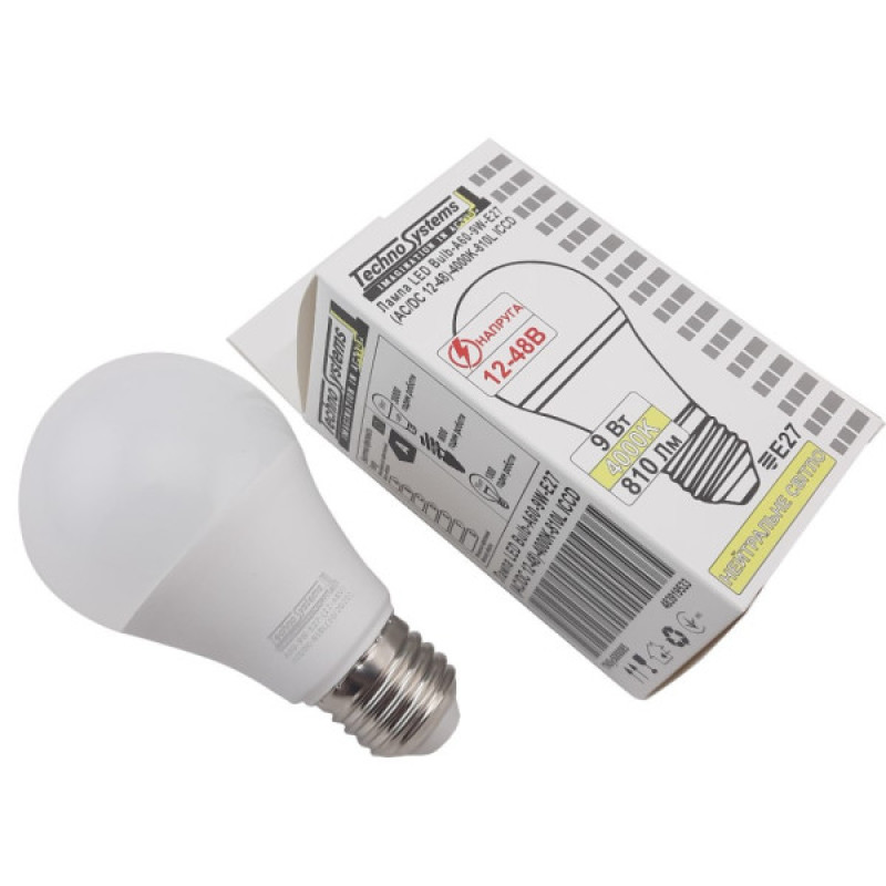 Світлодіодна лампа TNSy LED Cable Electro-A60-9W-E27-(AC/DC 12-48V)-4000K-810L ICCD (TNSy5000085)