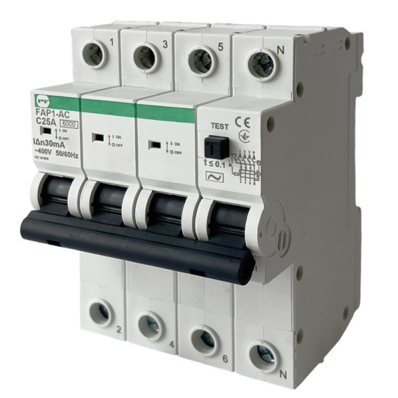 Автомат защитного отключения Promfactor FAP1-AC "C" 25А/0,03A 4P 6кА (FAP01C250304AC)