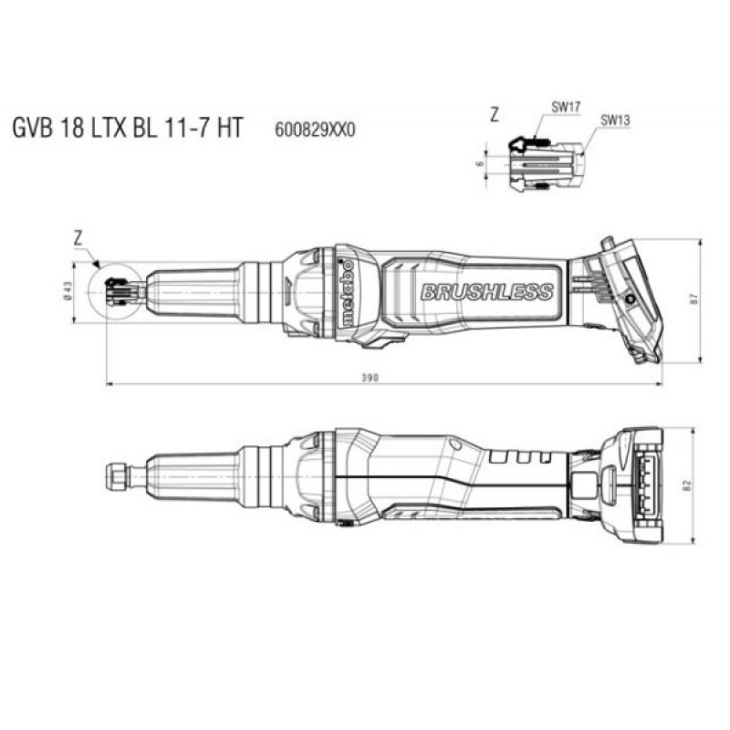 Аккумуляторная прямошлифмашина Metabo GVB 18 LTX BL 11-7 HT с регулировкой оборотов с быстрым тормозом и бесщеточным двигателем (600829850)