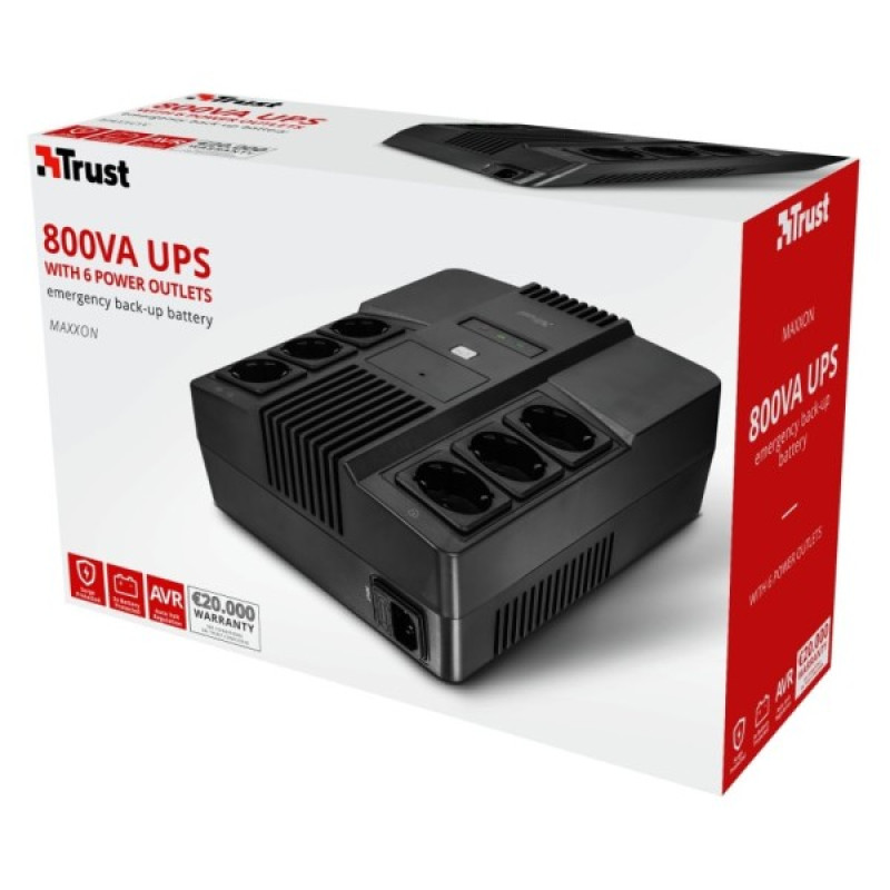Джерело безперебійного живлення Trust 23326_TRUST Maxxon 800ВА UPS with 6 standard wall power outlets BLACK