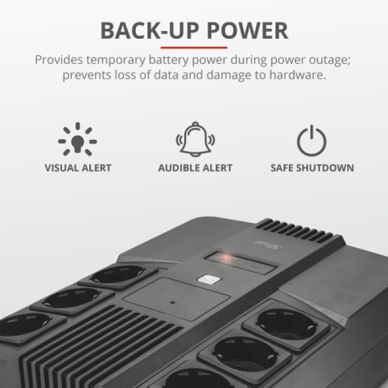 Джерело безперебійного живлення Trust 23326_TRUST Maxxon 800ВА UPS with 6 standard wall power outlets BLACK