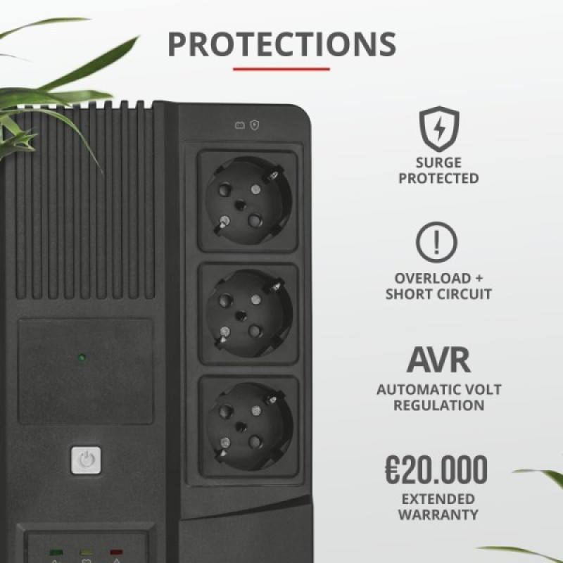 Джерело безперебійного живлення Trust 23326_TRUST Maxxon 800ВА UPS with 6 standard wall power outlets BLACK