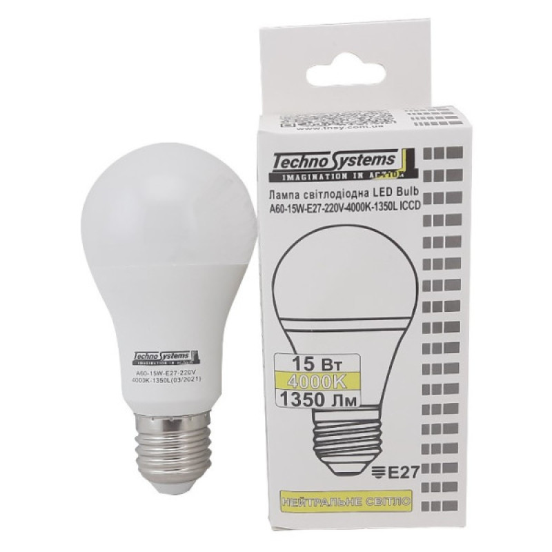 Світлодіодна лампа TNSy LED Cable Electro-A60-15W-E27-220V-4000K-1350L ICCD (TNSy5000042)