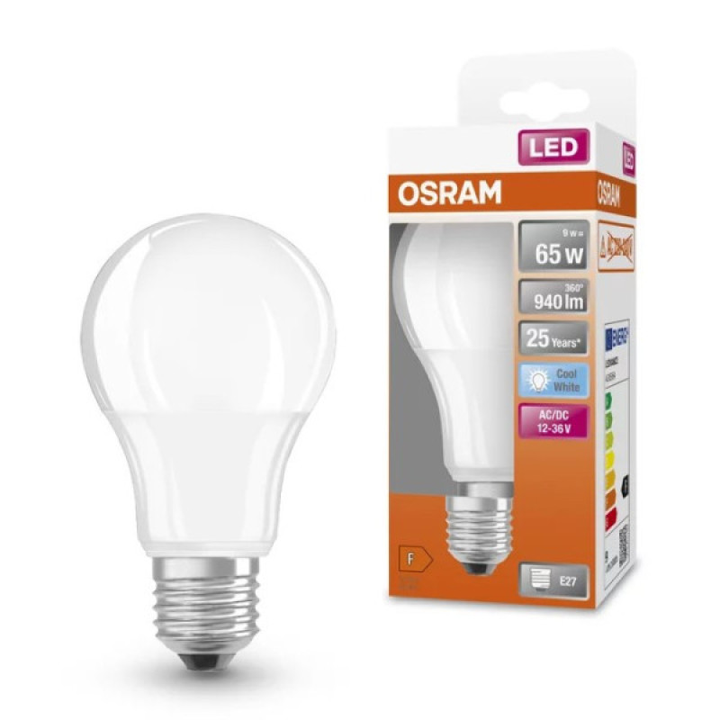 Лампа светодиодная Osram LED CL A65 9Вт/840 12-36V FR E27 6х1