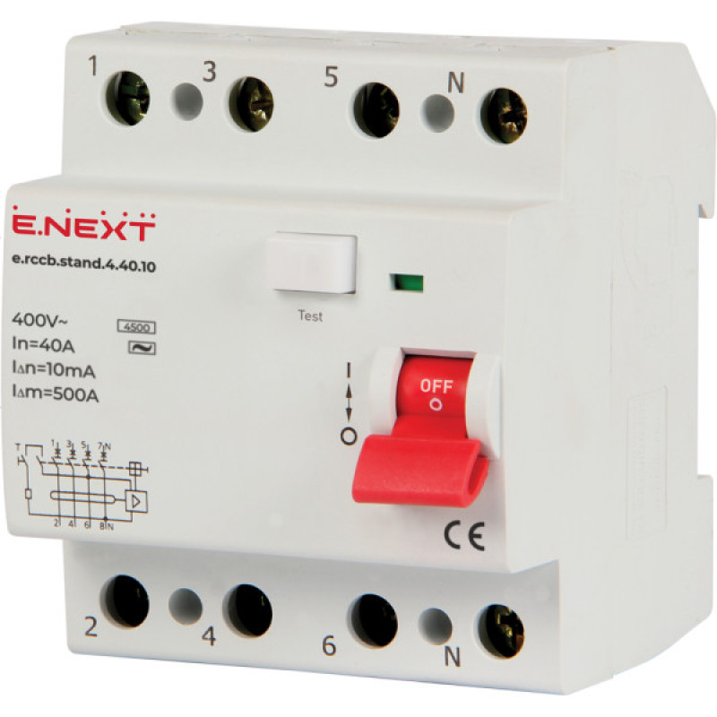 УЗО E.Next e.rccb.stand.4.40.10 3P+N, 40А, 10mA