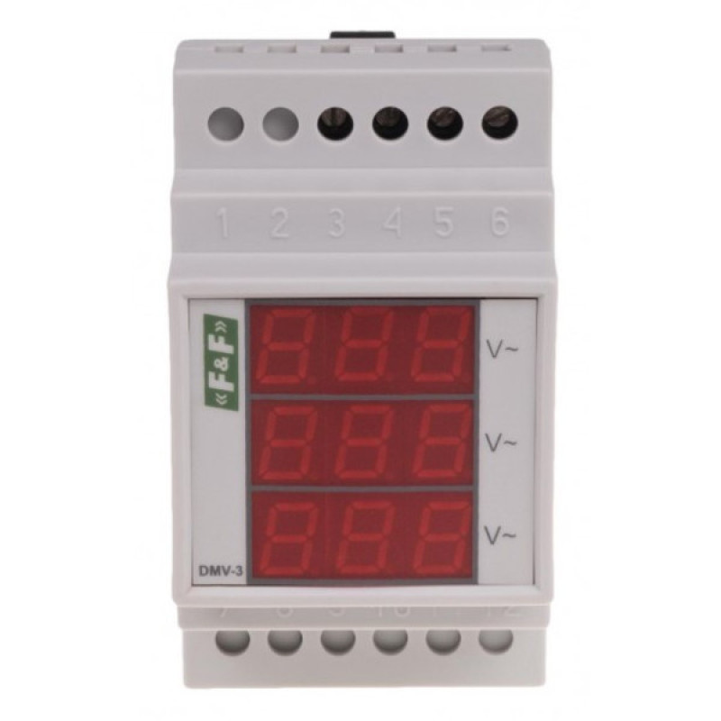 Трехфазный вольтметр F&F DMV-3 230В AC