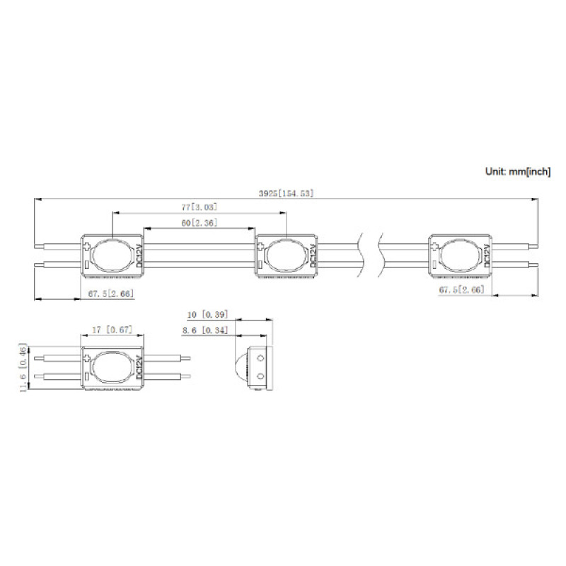 Светодиодный LED-модуль Rishang 160° 1-2835-12V-IP65 30Lm 0.24W 6000K (M911TA-W)