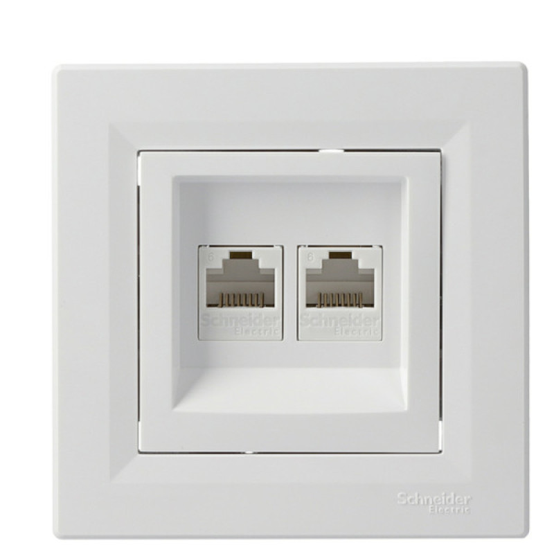 Розетка компьютерная RJ45 кат.6 UTP двойная белая Asfora, EPH4800121