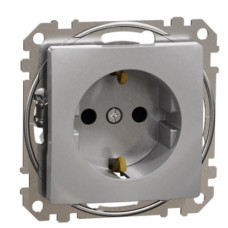 Розетка Schneider Electric Sedna Design & Elements с заземлением и шторками алюминий SDD113022