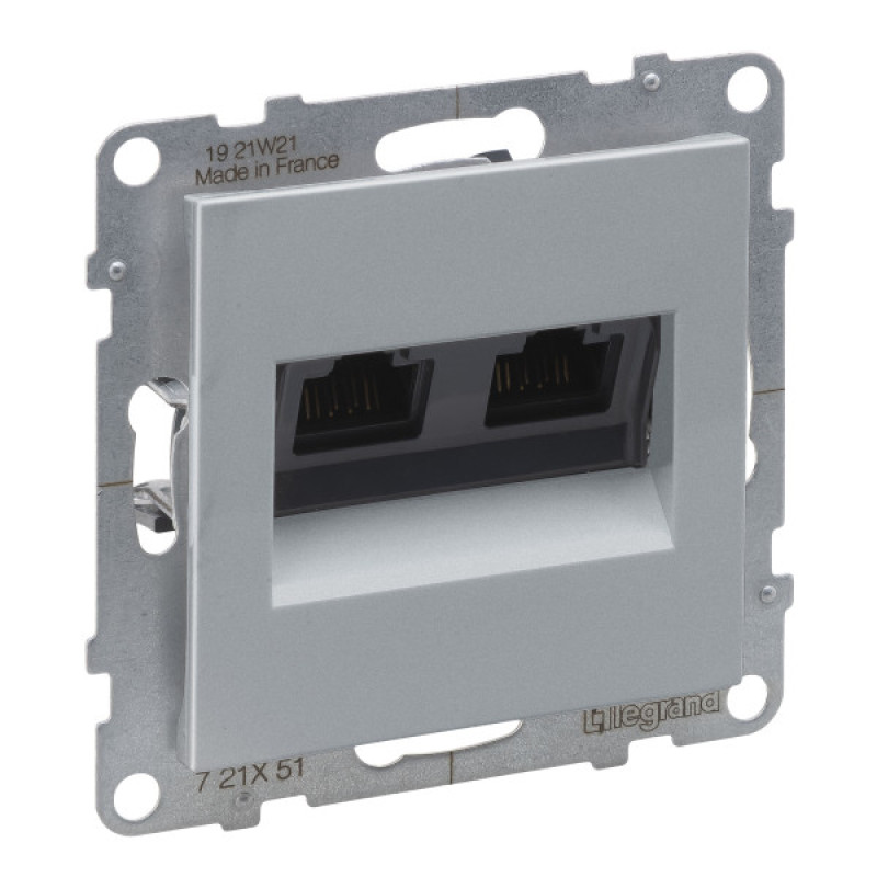 Двойная компьютерная розетка RJ45 Cat.5e UTP Legrand SUNO (алюминий) 721351