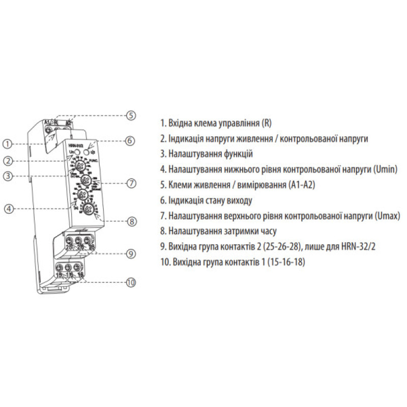 Реле контролю напруги ETI 2471451 HRN-36 6-30В DC (1x16A AC1)