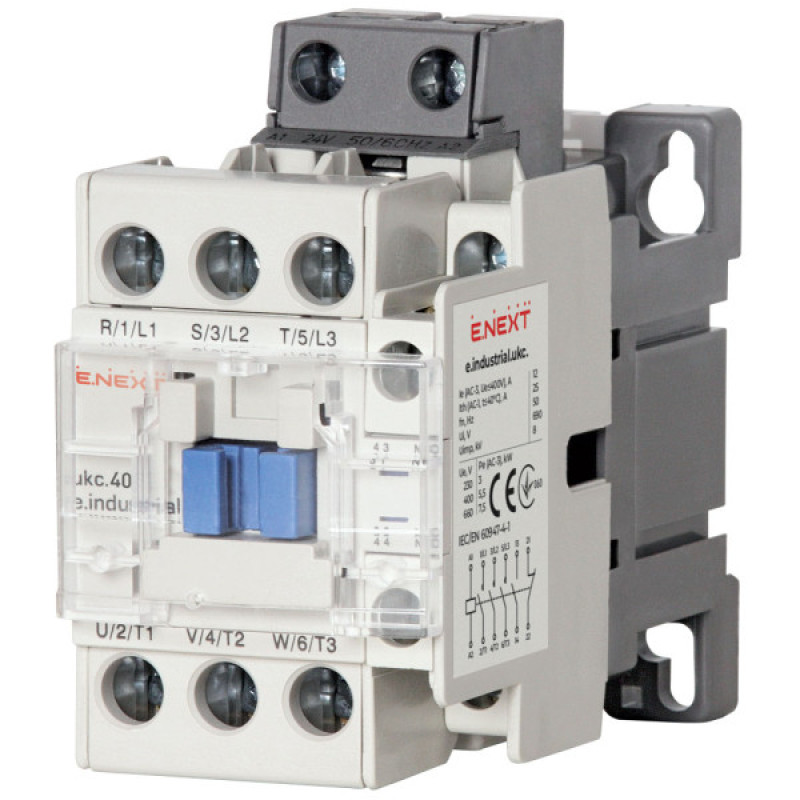 Контактор e.industrial.ukc.40.24, 40А, 24В, no+nc E-Next