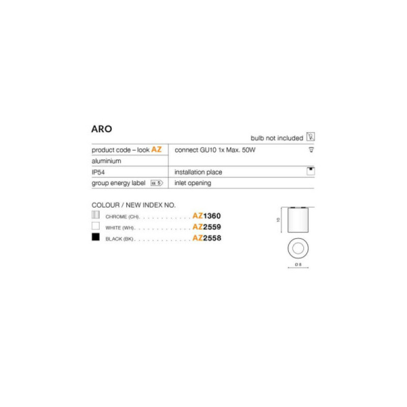 Точковий світильник Azzardo AZ2559 Aro GU10 1x40W IP20