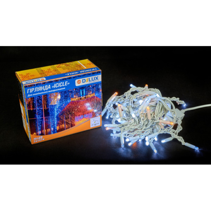 Белая уличная LED гирлянда Delux EN ICICLE 75LED (90015181) 2x0,7м 18 мигающих желтых диодов IP44
