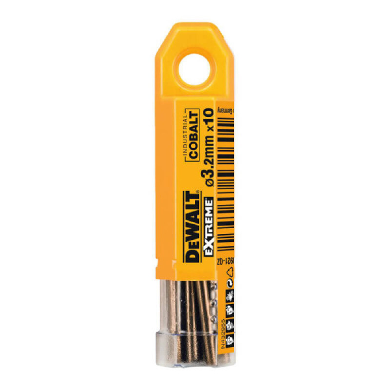 Кобальтові свердла по металу DeWALT DT4921 Extreme Industrial cobalt HSS-CO 3,2х65/36мм (10шт в упаковці)