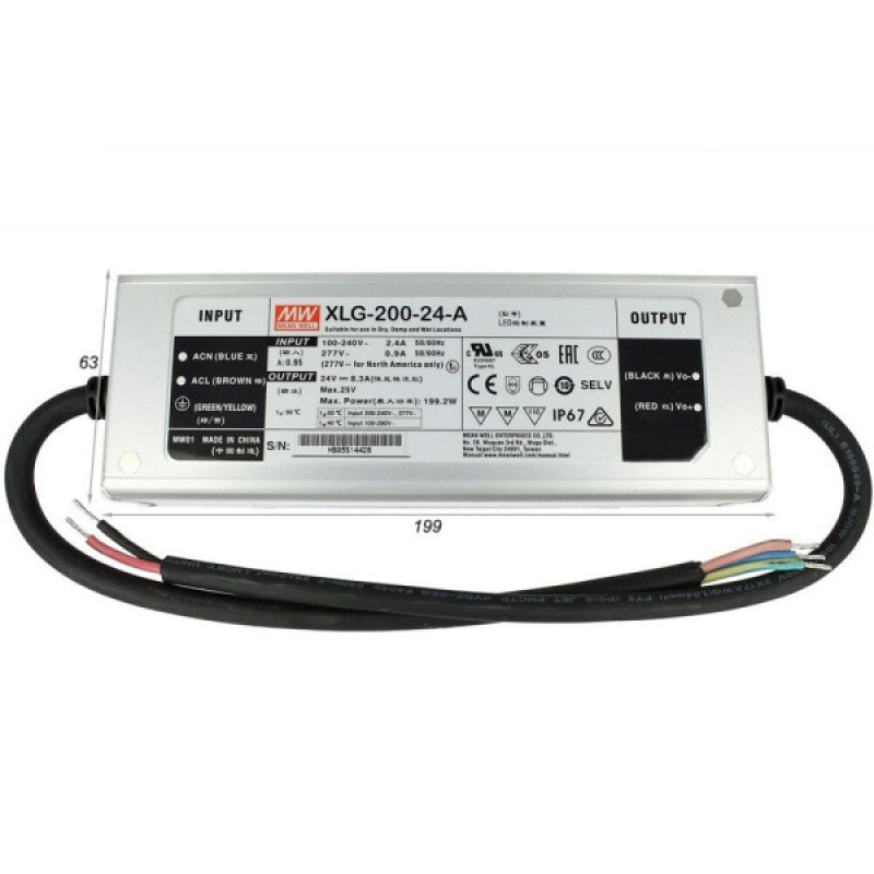 Блок питания Mean Well 199.2W DC24V IP67 (XLG-200-24-A)