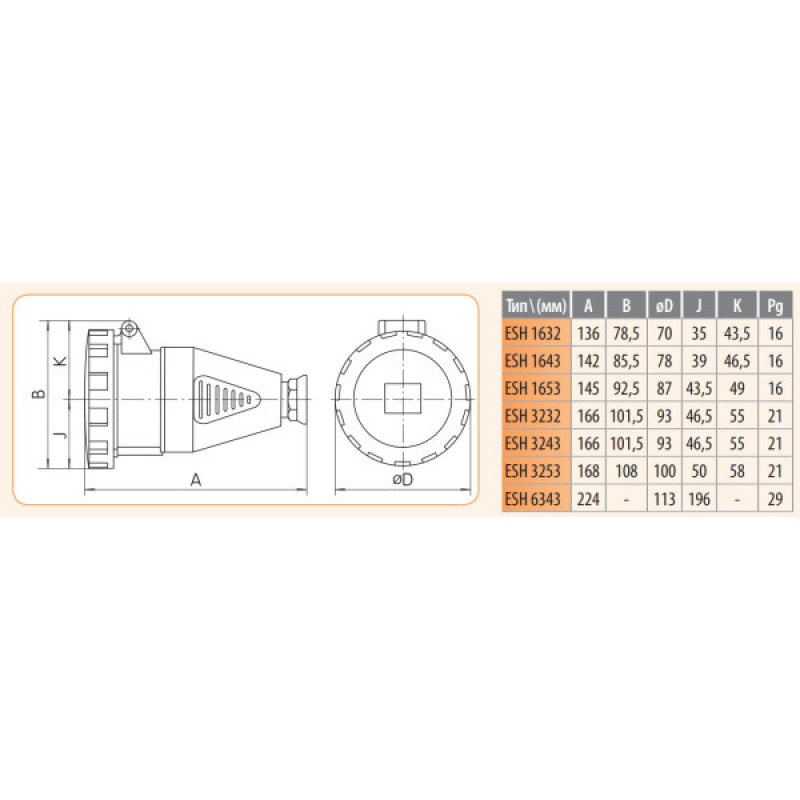 Кабельный силовой разъем ETI 004482007 ESH-1643 IP67 (16A 400V 3P+PE)