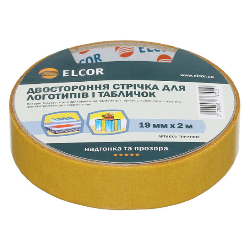 Двусторонняя прозрачная лента Elcor 40206767 TRPP1902 для логотипов и табличек 19мм (2м)