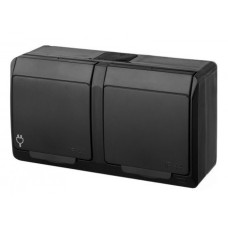 Розетка накладная 2-местная с крышкой черная Elektro-Plast Hermes IP44, 0325-09