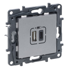 USB розетка Legrand Niloe Step А+C 12Вт+15Вт 5В алюминий (863340)