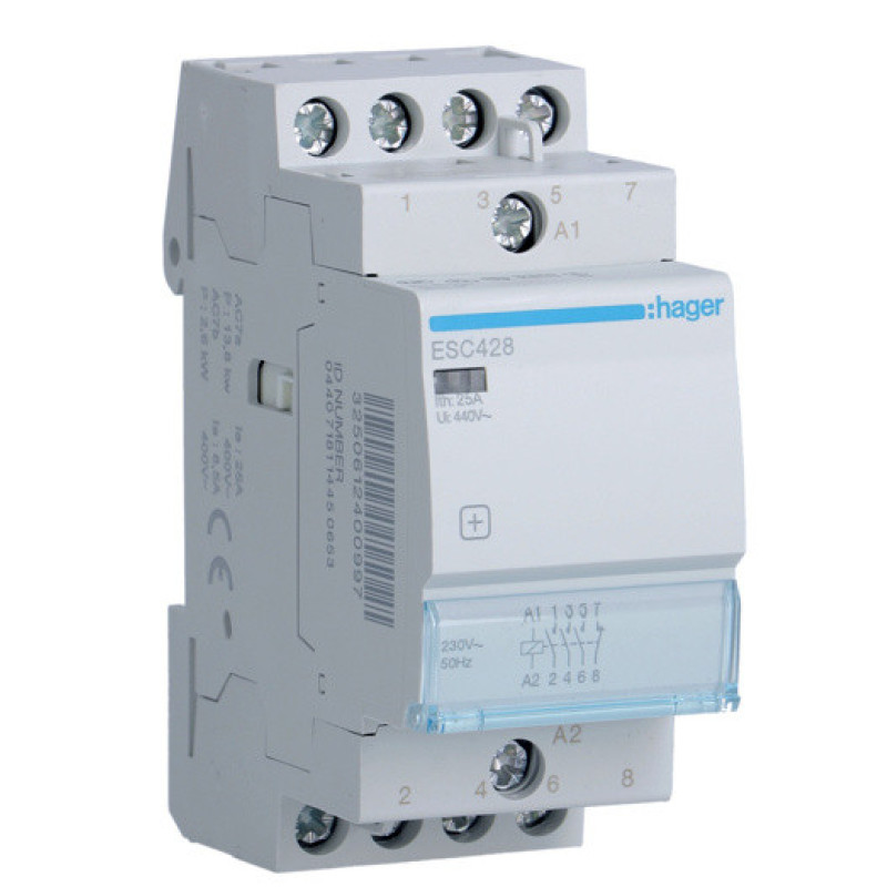 Контактор 25A ESC428 (3НО+1НЗ, 230В) 2м Hager