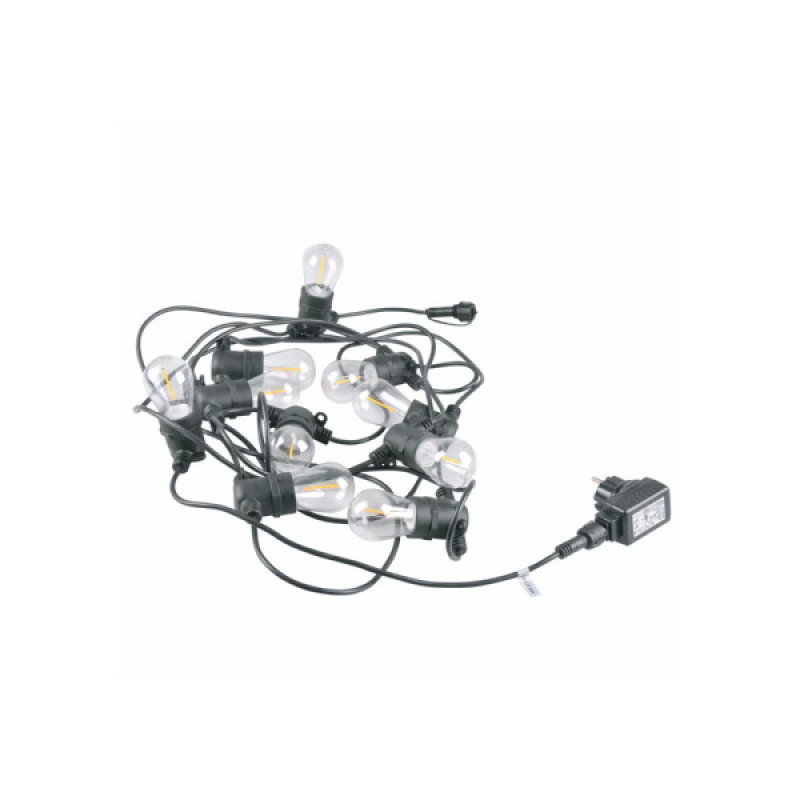 Гирлянда Goldlux 310323 Party F2 E27 10x6W 2200K 80Lm IP44 черная с лампочками накаливания