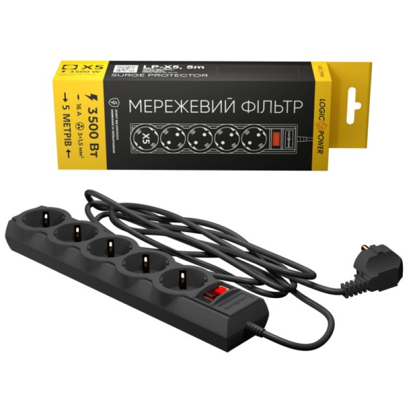 Фільтр мережі LogicPower LP9585 LP-X5 5м Black