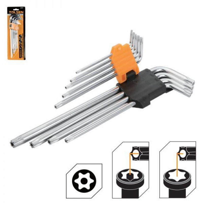 Комплект удлиненных ключей Tolsen (20057) Torx Т10-Т50 (9шт)