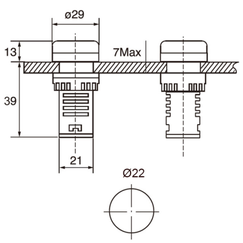 Световой индикатор TOSUNlux AD22-22DS Ø22 AC/DC 24В желтый (6940151017394)
