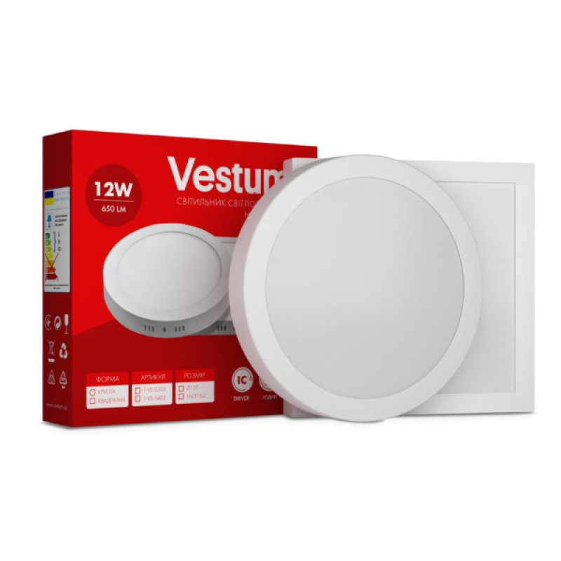 Круглый накладной светильник Vestum 1-VS-5306 12Вт 6000K