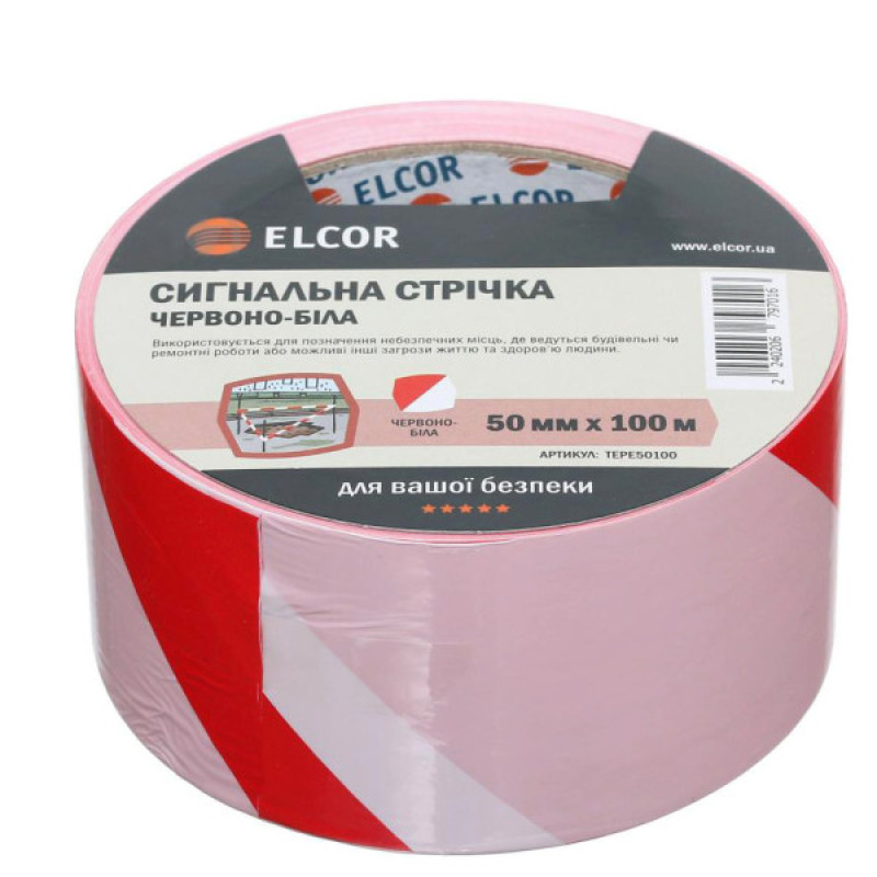 Оградительная сигнальная лента Elcor 40206797 TEPE50100 50мм (100м) красно-белая