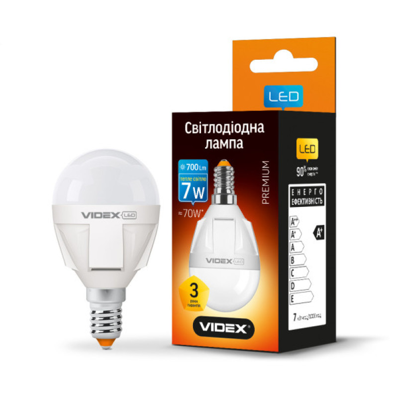 Светодиодная лампа Videx Premium G45 E14 7Вт 3000K (VL-G45-07143)