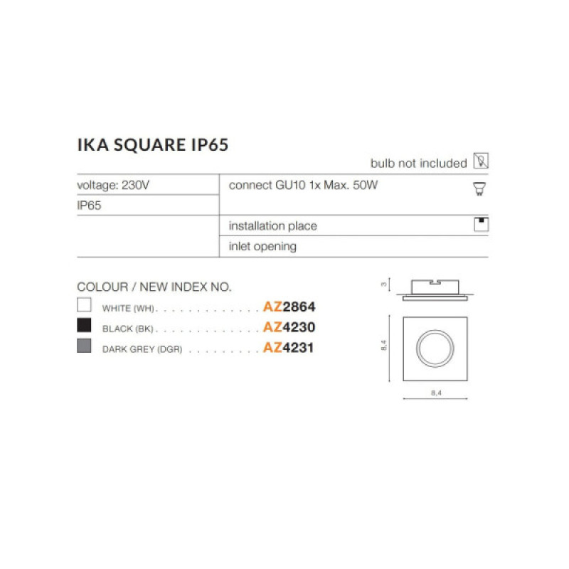 Точечный светильник AZzardo AZ4231 Ika Square Ip65 Dgr