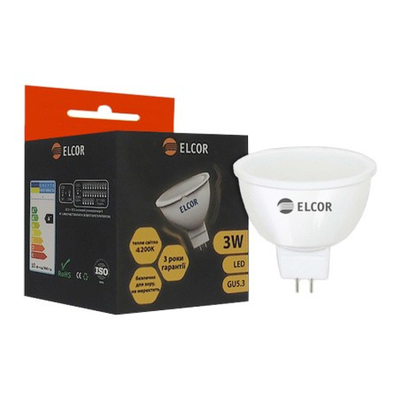 Светодиодная лампа Elcor 534325 GU5.3 MR16 3Вт 4200К