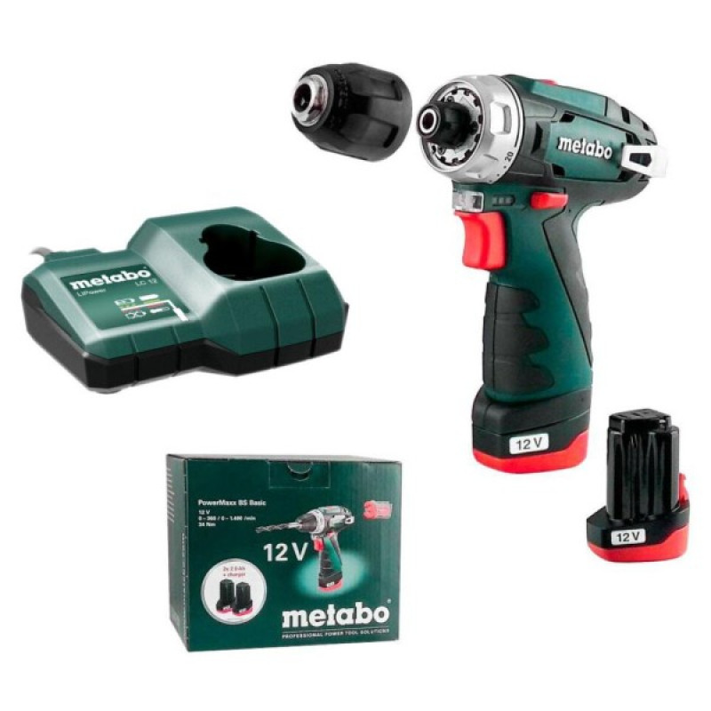 Акумуляторний безударний дриль-шуруповерт Metabo PowerMaxx BS Basic 12В 2x2,0Аг 17/34Нм 0-360/0-1400об/хв (600984000)