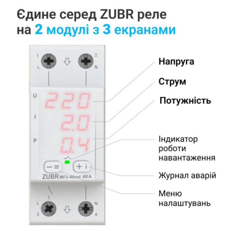 Реле напряжения ZUBR MF2-40 red