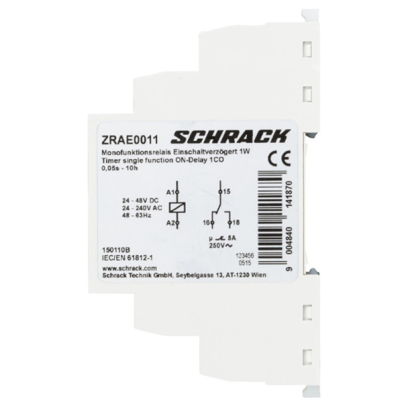 Таймер сигналізації із функцією ON-затримки Schrack ZRAE0011 Amparo 1CO 5А